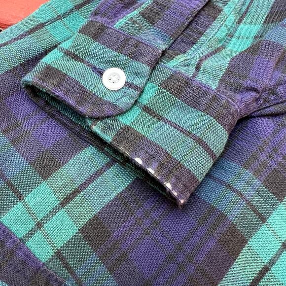 Vintage LL Bean Plaid Button Down Long Shirt Blue Green Black USA Made Womens Up - Picture 6 of 9